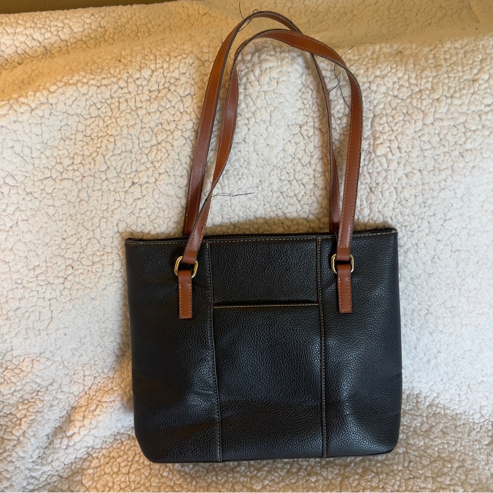 Dooney & Bourke Black and Brown Leather Tote with Gold Accents - Picture 2 of 4